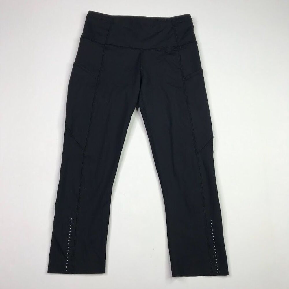 Lululemon Fast Free Crop II *Nulux Size 4 Reflective Run Track Black Cut Hem